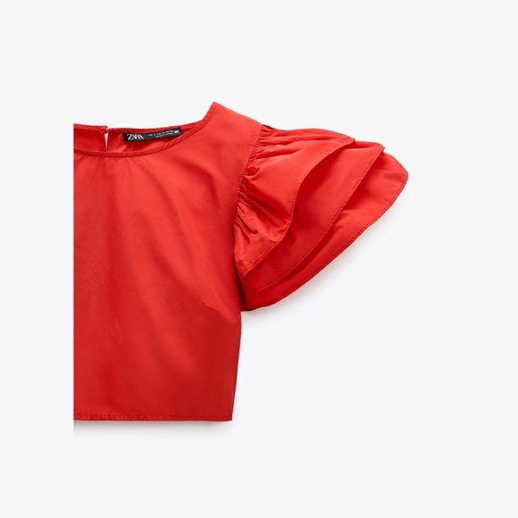 ZARA Crop Top with Ruffled Sleeves - Picture 10 of 11